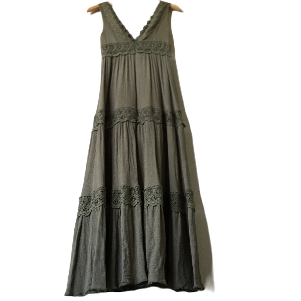 Altar’d State Sleeveless V Neck Maxi Long Festival Dress Olive Green Size XS